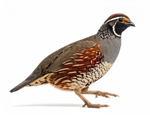 Quail in Profile: A detailed view of a charming quail, showcasing its intricate feather patterns and posture. Perfect for nature enthusiasts and wildlife art projects.