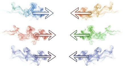 Colorful smoke patterns with arrows on a white background illustration