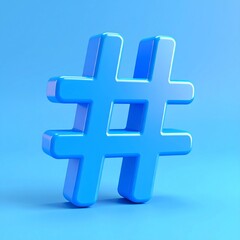 Obraz premium 3D Render of a Blue Hashtag Symbol on Light Blue Background