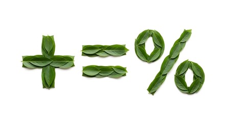 Mathematical symbols made of leaves on a white background in studio shot