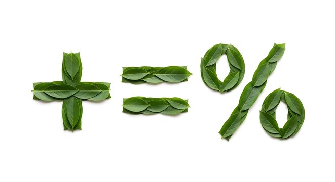 Mathematical symbols made of leaves on a white background in studio shot