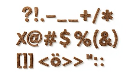Symbols and punctuation marks made of rope on a white background studio shot