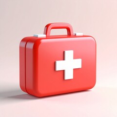 Obraz premium Red First Aid Kit with White Cross on Pastel Background