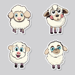 Four adorable cartoon sheep stickers