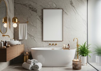 Luxury Bathroom Vertical Frame Mockup with Marble and Gold Accents