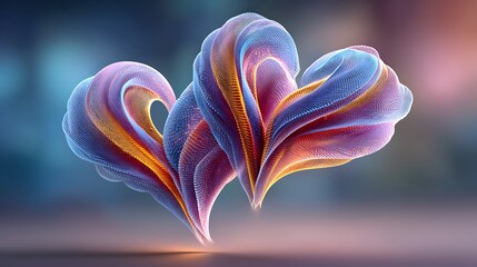 A dreamy gradient background fading from light pink to lavender, with transparent heart outlines softly overlapping, glowing faintly and arranged in swirling patterns like a breeze is moving them