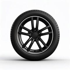 Obraz premium Black Car Tire and Alloy Wheel on White Background