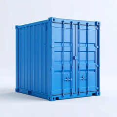 Blue Steel Shipping Container on White Background