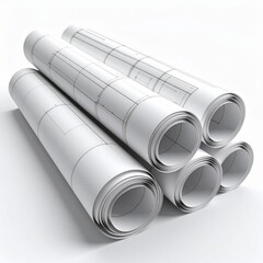 Fototapeta premium Rolled Blueprints on White Background