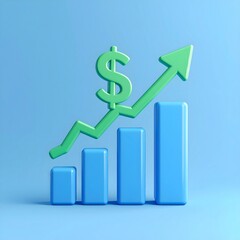 3D Pastel Blue Bar Graph Showing Financial Growth