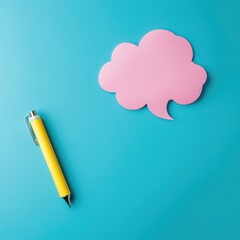 Creative workspace with a pen and speech bubble