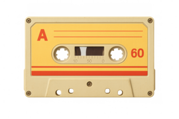 Vintage audio cassette tape in detailed close-up, capturing analog music memories from past decades