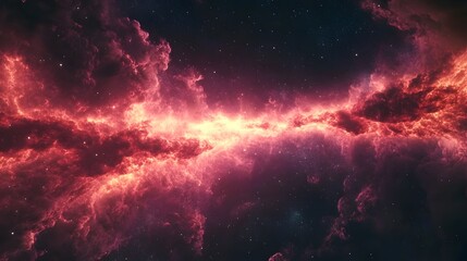 Digital illustration of vibrant, swirling nebula with intense pink and yellow streaks against a starry backdrop.