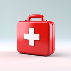 Obraz premium Red First Aid Kit with White Cross on Light Background