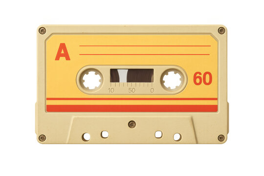 Vintage audio cassette tape in detailed close-up, capturing analog music memories from past decades