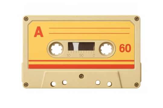 Vintage audio cassette tape in detailed close-up, capturing analog music memories from past decades