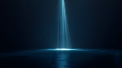 Digital illustration of a stark blue beam of light piercing a dark, reflective surface.
