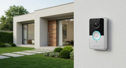 Smart doorbell installation at modern home outdoor security device contemporary setting