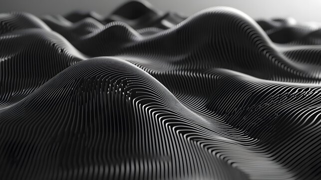 3D render of undulating, repeating parallel lines creating a textured, fluid surface.