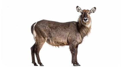 Elegant Waterbuck: An adult waterbuck stands regally, its robust form and distinctive markings capturing the essence of the African savanna. Its coat's rich tones are highlighted in this high-quality.