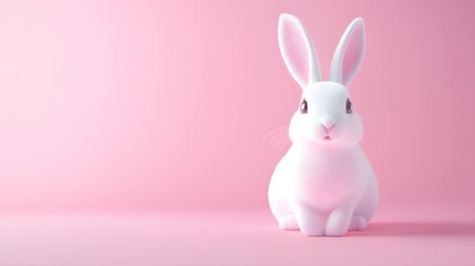 Obraz premium 3D render of a fluffy white rabbit sits on a vibrant pink background.