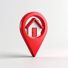 Red 3D House Icon Location Marker on White Background