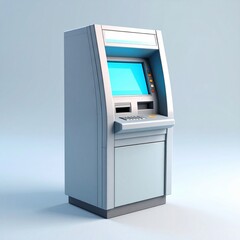 Grey ATM Machine 3D Render on Light Blue Background