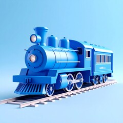 Obraz premium Blue Toy Train on Light Blue Background
