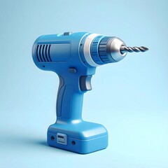 Blue Cordless Drill on Light Blue Background
