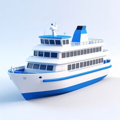 White and Blue Passenger Ship 3D Model Render