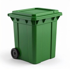 Green Wheelie Bin on White Background