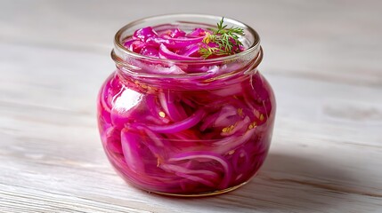 Jar of Pickled Red Onions with Fresh Herbs