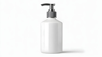 Obraz premium White pump bottle with matte finish is displayed against plain background, ideal for beauty product mockups and commercial use