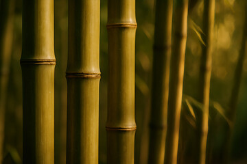 Close-up of Green Bamboo Stalks in a Forest with Soft Background