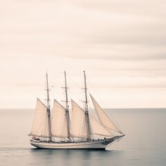 Obraz premium Tall ship sails gracefully across calm waters