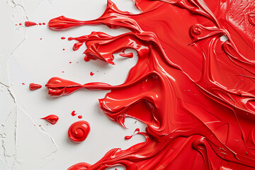 Red Paint Splatter with Artistic Brushstrokes and Abstract Ink Drops on White Background for Creative Design and Wallpapers