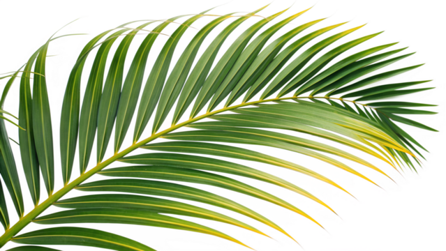 Single Green and Yellow Palm Leaf, Isolated on Transparent Background