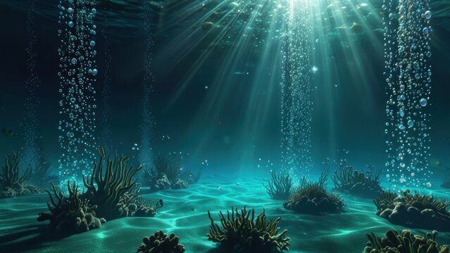 Blue Water Illumination with Floating Bubbles and Spotlight Beams, Digital Streamer Backdrop


