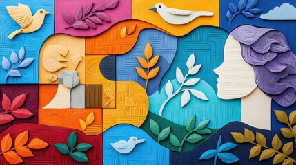 Obraz premium Inspiring mural on mental health recovery from schizophrenia in a colorful community space