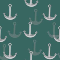Seamless nautical pattern featuring anchors on a turquoise background. Clean and simple marine design with a fresh, summery feel. Ideal for fabrics, wallpapers, wrapping paper, kids’ apparel, beach-th