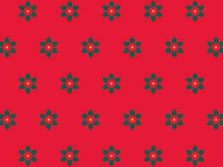 Seamless festive pattern featuring stylized red and green flowers on a vibrant red background, perfect for holiday designs.