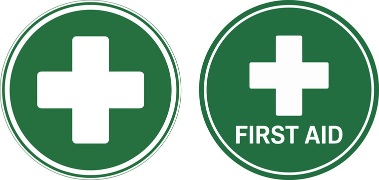 Circle Green First Aid Sign &ndash; Isolated Vector Icon for Emergency Medical and Safety Design

