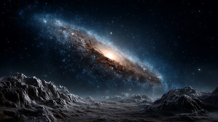 A dynamic swirling galaxy core with intense light bursts radiating outward, mixed with dark lanes of dust and vivid nebula patches