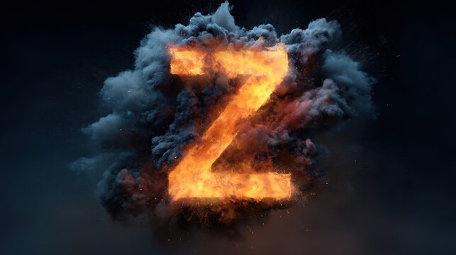 Burning letter z in flames and smoke against a dark background - Powered by Adobe