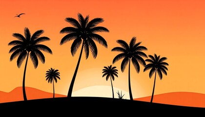 Silhouette Palm Trees Sunset Tropical Beach - Minimalist design