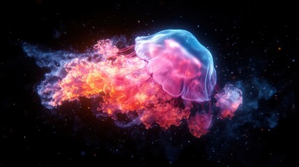 Obraz premium Nebula Jellyfish: An ethereal exploration of the cosmos and marine life fusion