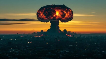 Nuclear Explosion Mushroom Cloud Over City - Powered by Adobe