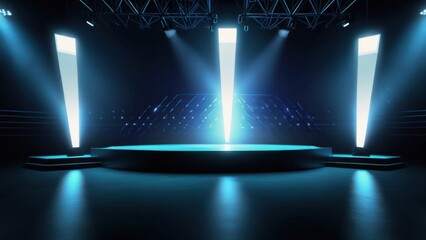 High-Tech Anime Virtual Streaming Stage Background with Spotlights and Glowing Floor


