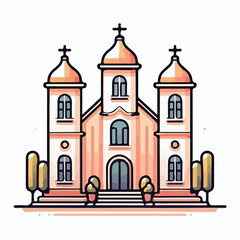 church image with simple and minimalist flat design using white background