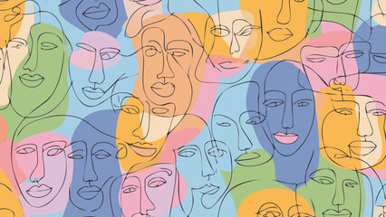 Minimalist Line Art Faces Pattern 